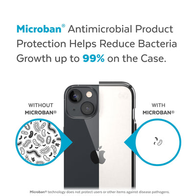 Back view, half without case, other with case, less germs on case - Microban antimicrobial product protection helps reduce bacteria growth up to 99% on the case.#color_clear-black