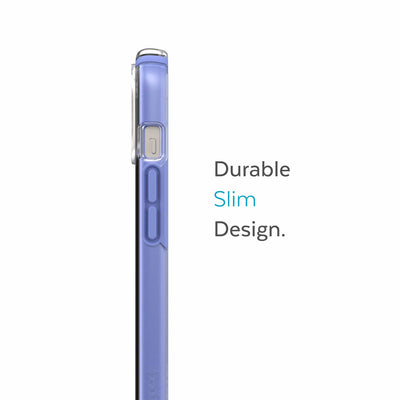 Side view of phone case - Durable slim design.#color_clear-grounded-purple