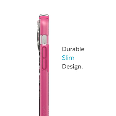 Side view of phone case - Durable slim design.#color_clear-digital-pink