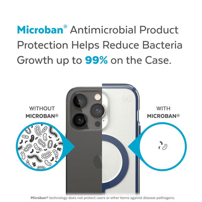Back view, half without case, other with case, less germs on case - Microban antimicrobial product protection helps reduce bacteria growth up to 99% on the case.#color_clear-coastal-blue