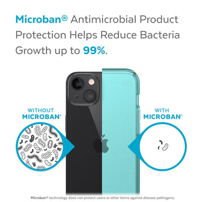 Back view, half without case, other with case, less germs on case - Microban antimicrobial product protection helps reduce bacteria growth up to 99%.#color_fantasy-teal