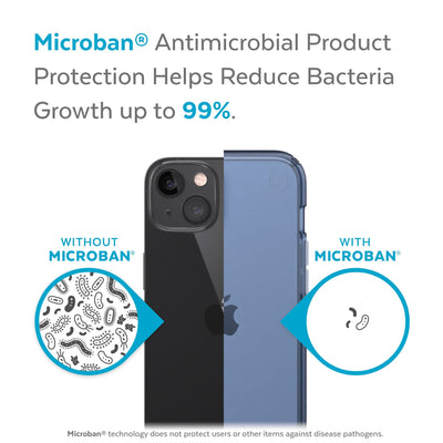 Back view, half without case, other with case, less germs on case - Microban antimicrobial product protection helps reduce bacteria growth up to 99%.#color_coastal-blue