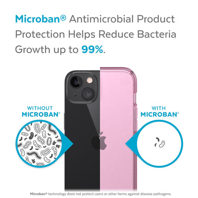 Back view, half without case, other with case, less germs on case - Microban antimicrobial product protection helps reduce bacteria growth up to 99%.#color_icy-pink