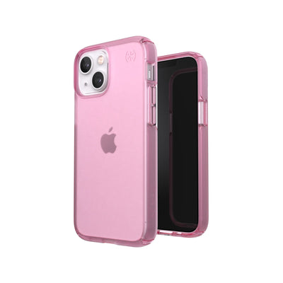 Three-quarter view of back of phone case simultaneously shown with three-quarter front view of phone case#color_icy-pink