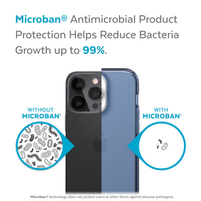 Back view, half without case, other with case, less germs on case - Microban antimicrobial product protection helps reduce bacteria growth up to 99%.#color_coastal-blue