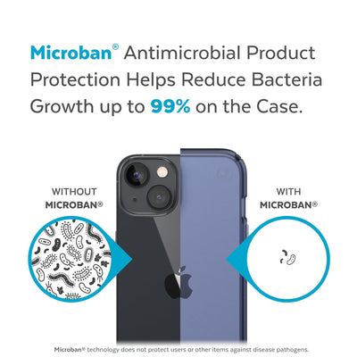 Back view, half without case, other with case, less germs on case - Microban antimicrobial product protection helps reduce bacteria growth up to 99% on the case.#color_coastal-blue