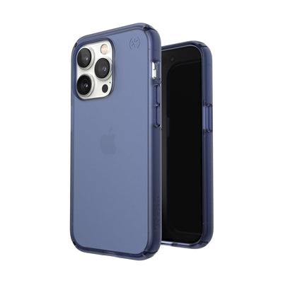 Three-quarter view of back of phone case simultaneously shown with three-quarter front view of phone case#color_coastal-blue