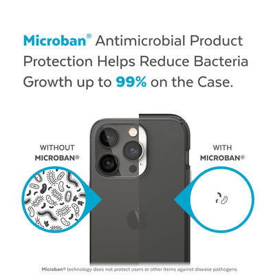 Back view, half without case, other with case, less germs on case - Microban antimicrobial product protection helps reduce bacteria growth up to 99% on the case.#color_obsidian