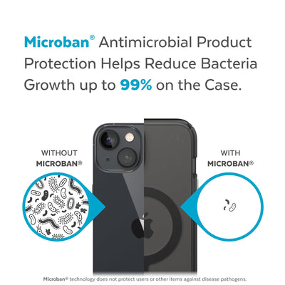 Back view, half without case, other with case, less germs on case - Microban antimicrobial product protection helps reduce bacteria growth up to 99% on the case.#color_obsidian