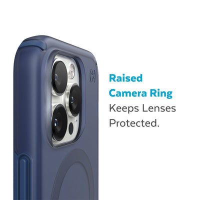 Slightly tilted view of side of phone case showing phone cameras - Raised camera ring keeps lenses protected.#color_coastal-blue