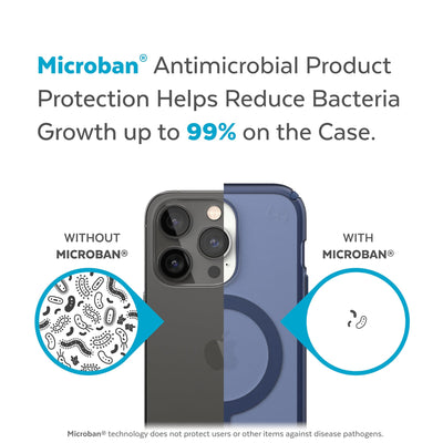 Back view, half without case, other with case, less germs on case - Microban antimicrobial product protection helps reduce bacteria growth up to 99% on the case.#color_coastal-blue