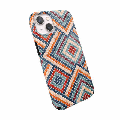 Tilted three-quarter angled view of back of phone case#color_tiles-are-forever