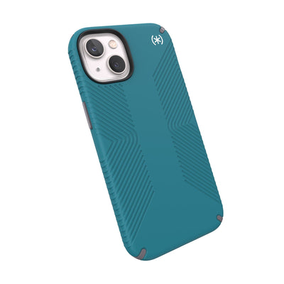 Tilted three-quarter angled view of back of phone case#color_deep-sea-teal-cloudy-grey-white