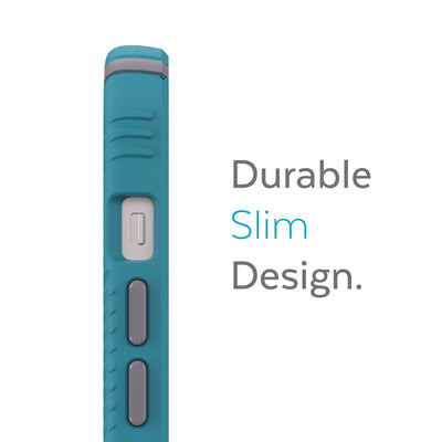 Side view of phone case - Durable slim design.#color_deep-sea-teal-cloudy-grey-white