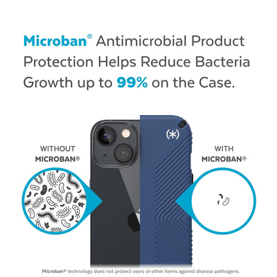 Back view, half without case, other with case, less germs on case - Microban antimicrobial product protection helps reduce bacteria growth up to 99% on the case.#color_coastal-blue-black-white
