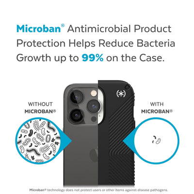 Back view, half without case, other with case, less germs on case - Microban antimicrobial product protection helps reduce bacteria growth up to 99% on the case.#color_black-white