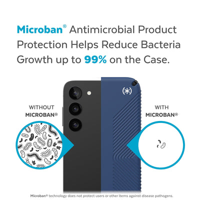 Back view, half without case, other with case, less germs on case - Microban antimicrobial product protection helps reduce bacteria growth up to 99% on the case.