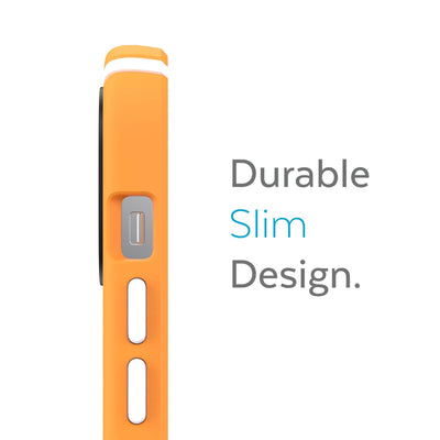 Side view of phone case - Durable slim design.#color_uplift-orange-white