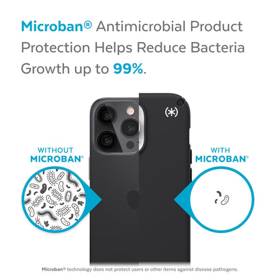 Back view, half without case, other with case, less germs on case - Microban antimicrobial product protection helps reduce bacteria growth up to 99%.#color_black-white