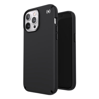 Three-quarter view of back of phone case simultaneously shown with three-quarter front view of phone case#color_black-white