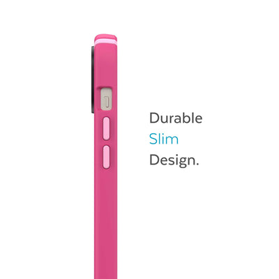 Side view of phone case - Durable slim design.#color_digital-pink-blossom-pink-white