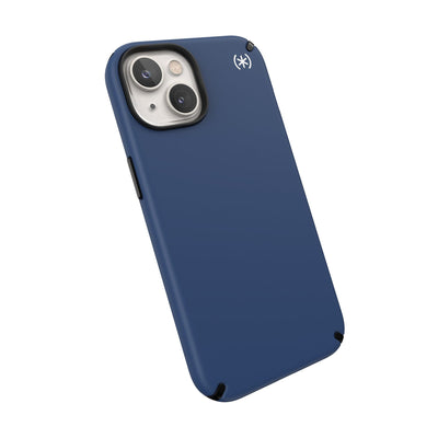 Tilted three-quarter angled view of back of phone case#color_coastal-blue-black-white