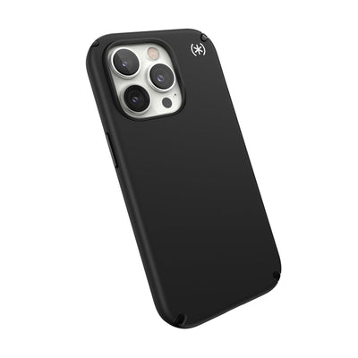 Tilted three-quarter angled view of back of phone case#color_black-white