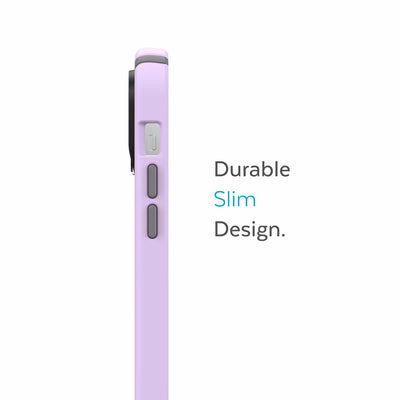 Side view of phone case - Durable slim design.#color_spring-purple-cloudy-grey-white