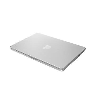 Three-quarter view of the front of the MacBook with the laptop closed.#color_clear