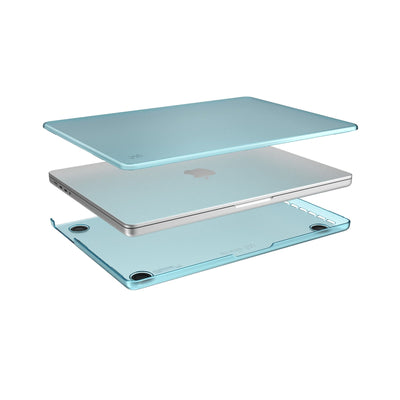 Computer case shown in layers, fitting on top and bottom of the MacBook.#color_swell-blue
